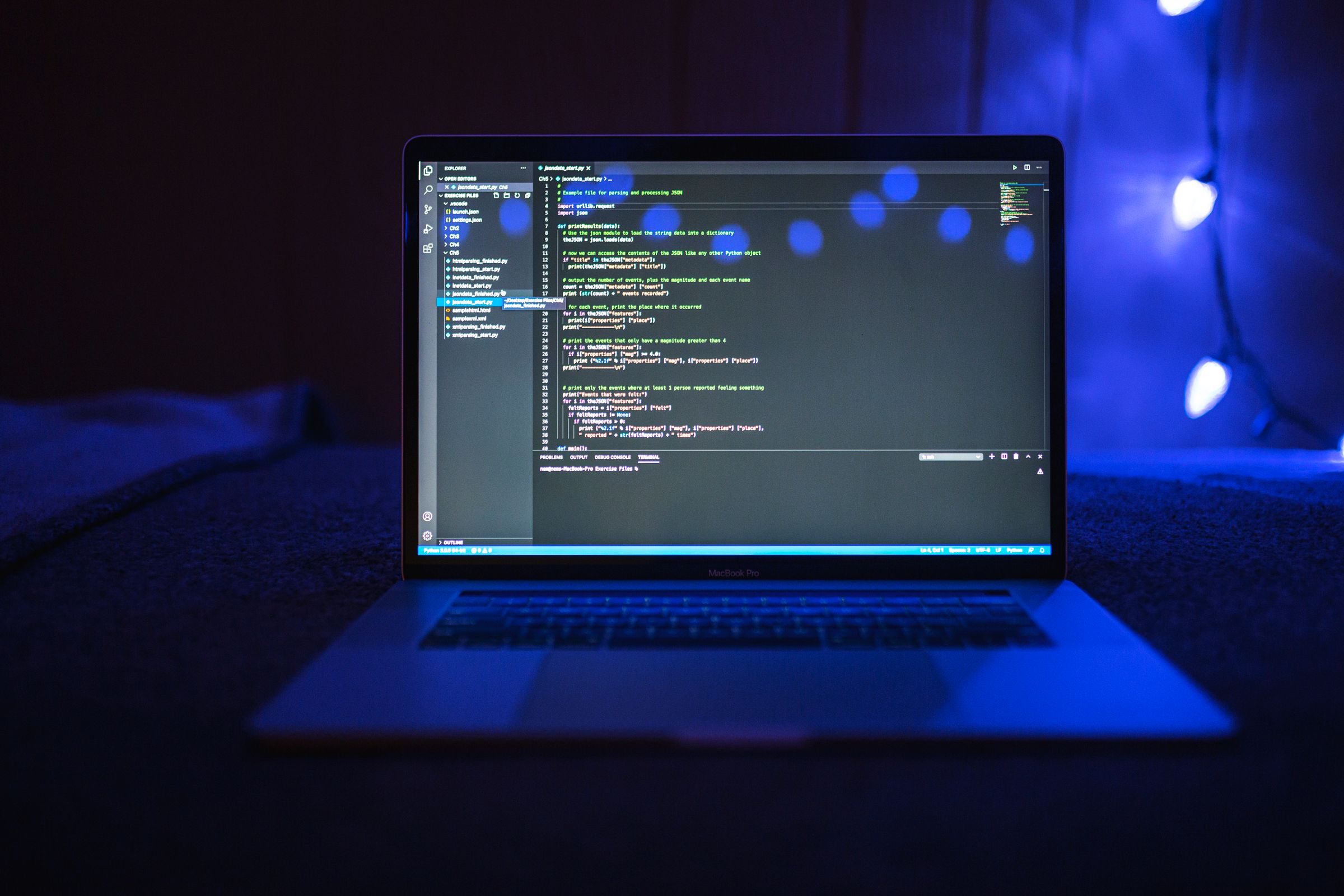 Laptop screen showing software development work in progress
